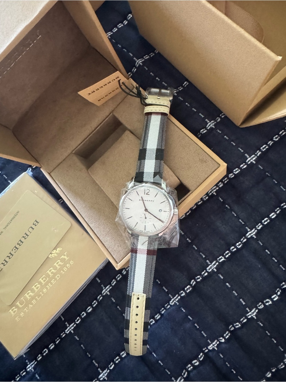 Burberry Plaid Strap Women's Watch in Beige and Black